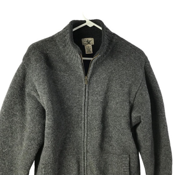 LL Bean grey Fleece Lined Lambswool Knit full zip Jacket men’s size Medium - Picture 4 of 6